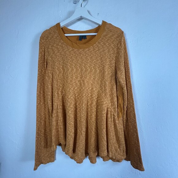 Left Of Center Womens Mustard Textured Knit Long Sleeve Tunic Top Small Pullover - Picture 1 of 8